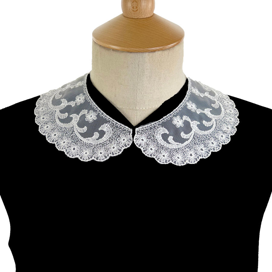 Floral Cotton Polyester | Lace Embroidered Collar - Emma White