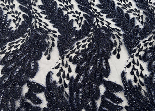 Lacey Navy Polyamide Patterned Sequin Heavy Evening Wear Fabric