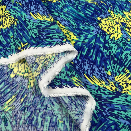Lagoon Viscose Blue Yellow Abstract Dress Fabric Fold