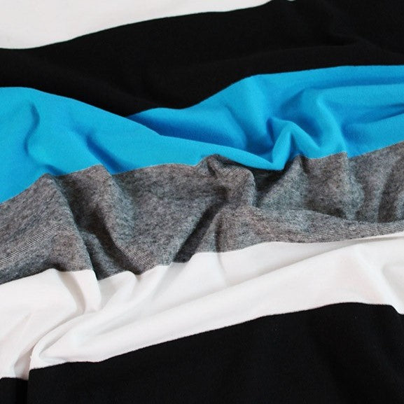 Large Stripe Jersey Dress Fabric Bold Lines Blue Cu2