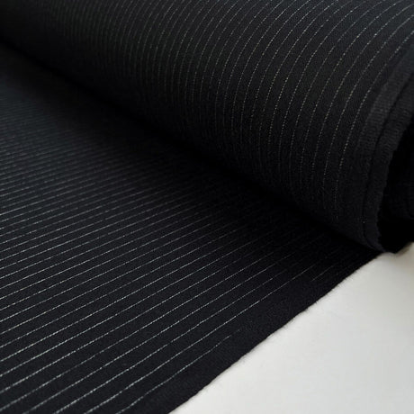 Ledger Wool Suiting Pinstripe Black White Fine Woven Fabric Roll