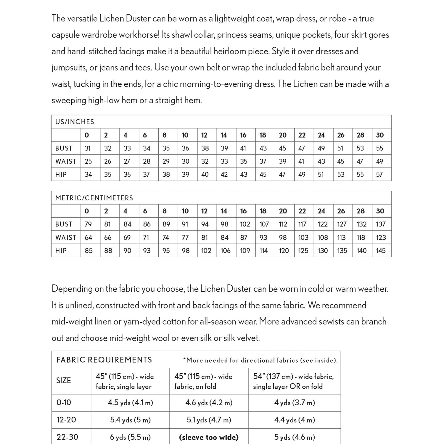 Sew Liberated - Lichen Duster Coat & Dress Pattern (Sizes 0-30)