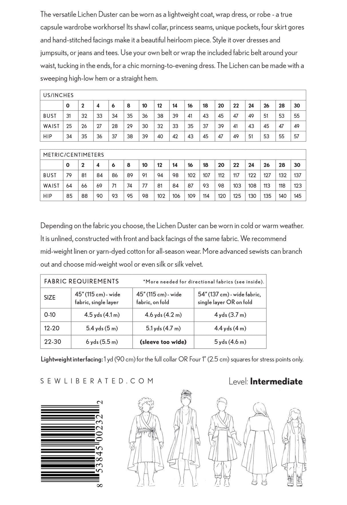 Sew Liberated - Lichen Duster Coat & Dress Pattern (Sizes 0-30)