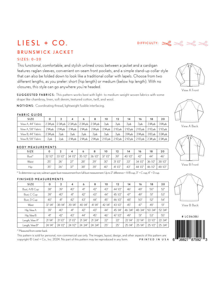 Runswick Pattern Brunswick Jacket | Paper Sewing Pattern | Liesl + Co – Croft Mill