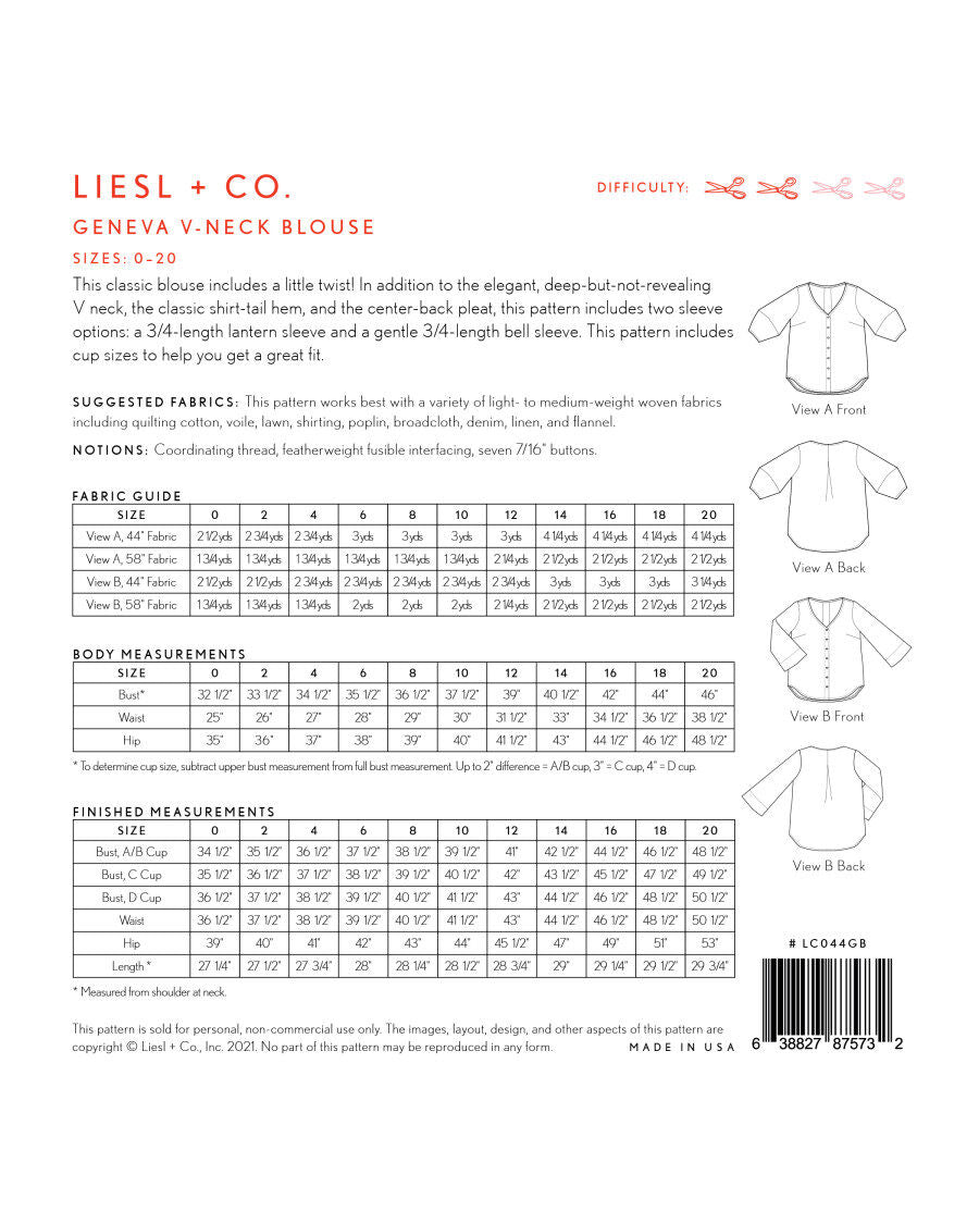 Liesl + Co - Geneva V-Neck Blouse Pattern