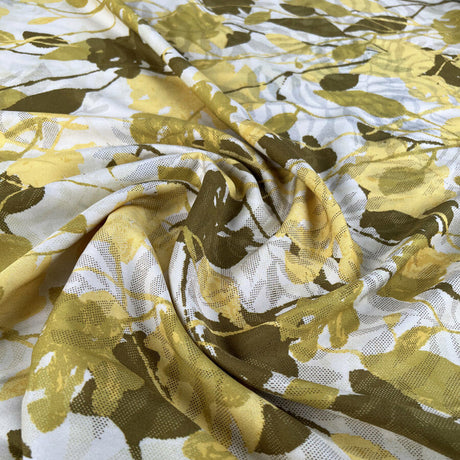 Light And Lush Honeyveil White Yellow Leaf Print Viscose Twill Turkish Fabric