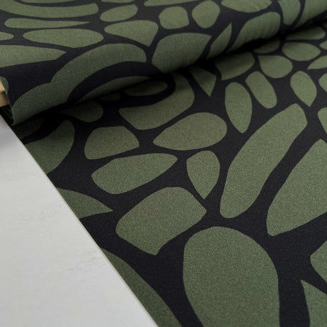 Light And Lush Stoneleaf Green Black Viscose Twill Turkish Fabric Bolt
