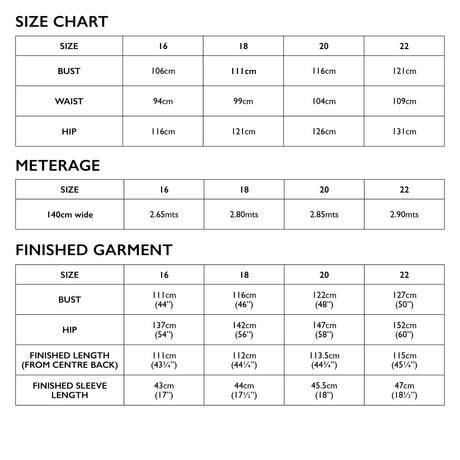 Lily Linen Size Chart 16 22