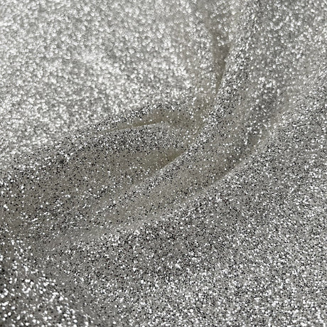 Lily Chrystal Polyester Sparkly Silver Glitter Net Dress Fabric