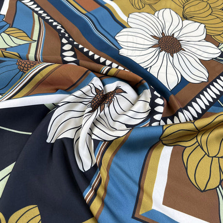 Limited Edition Legacy Polyester Floral Abstract Brown Blue Lightweight Dress Fabric