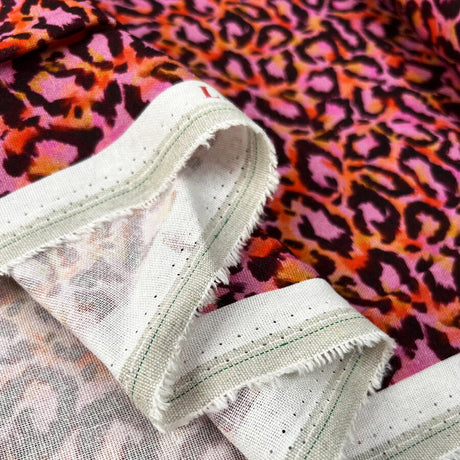 Linen Mix Prowla Rayon Cotton Pink Leopard Print Dress Fabric Fold