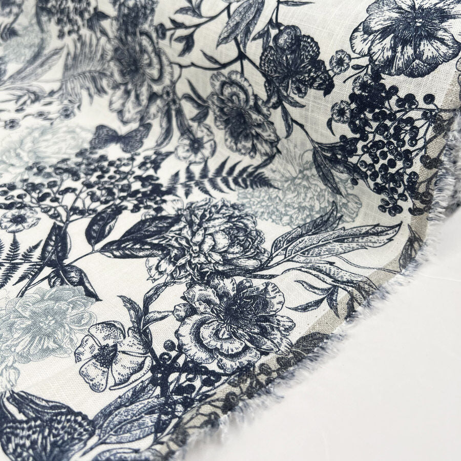 Linen Viscose Slub - Butterfly - Blue