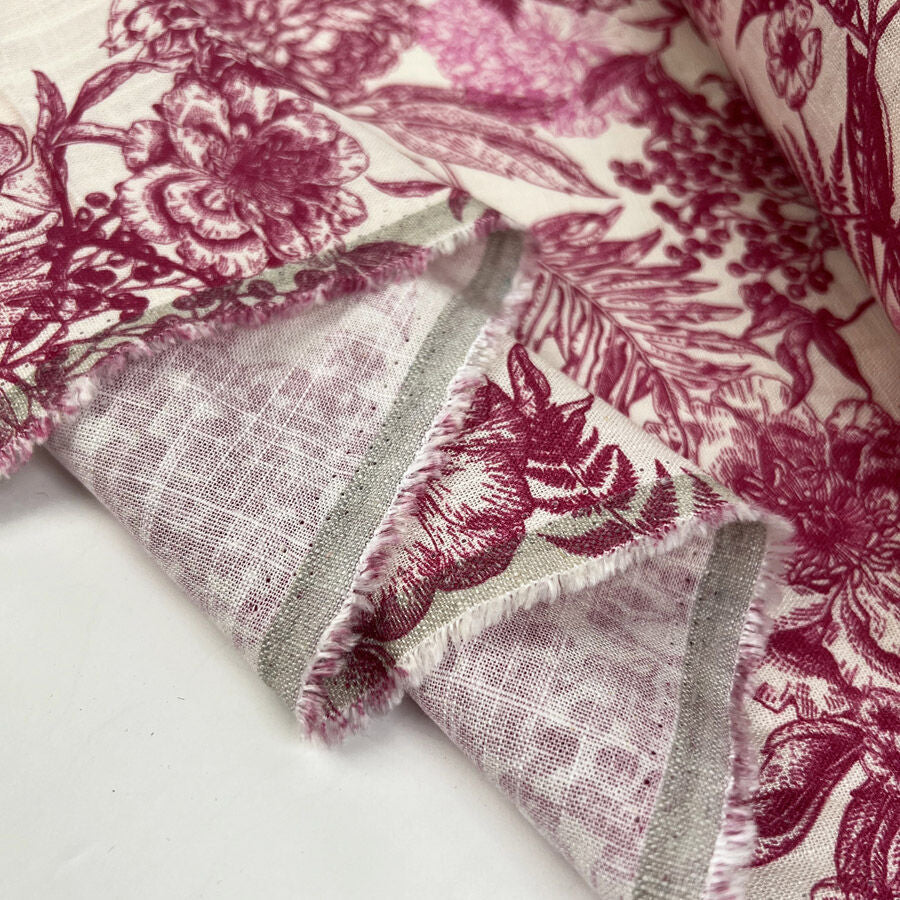 Linen Viscose Slub - Butterfly - Pink