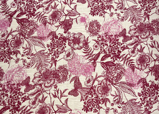 Linen Viscose Slub Butterfly Pink White Floral Woven Dress Fabric Print