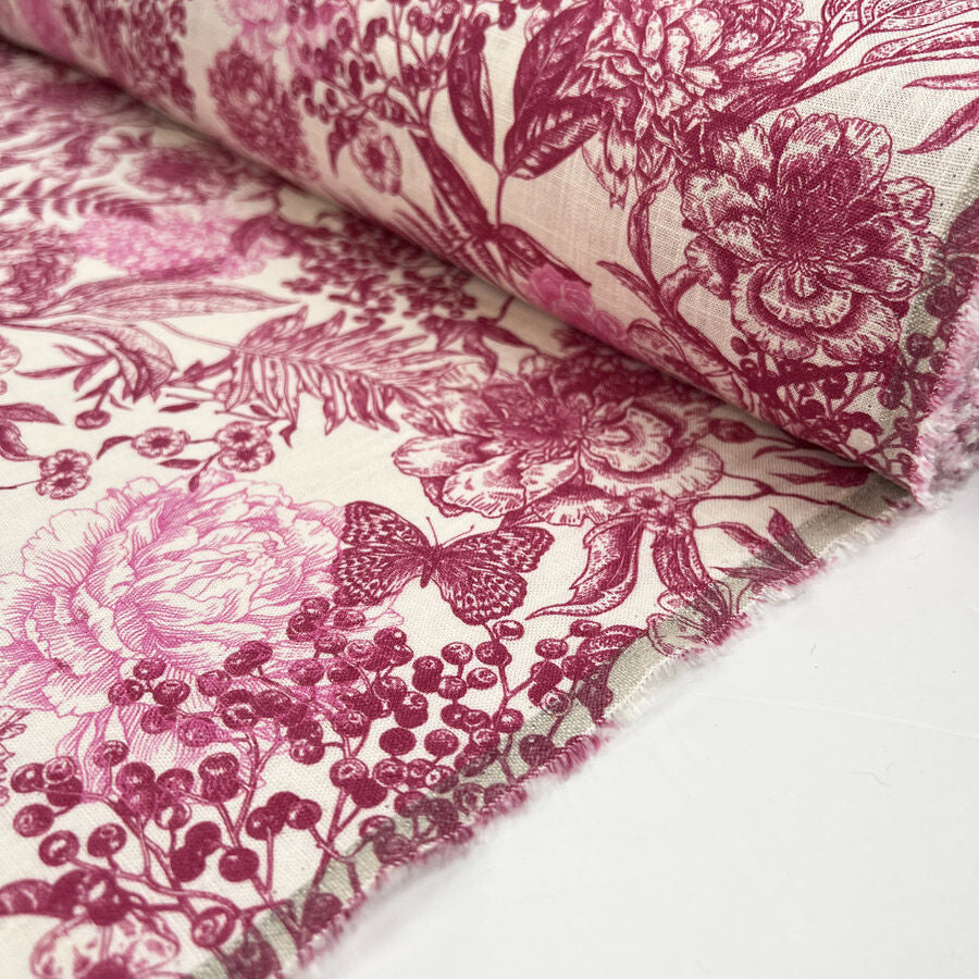 Linen Viscose Slub - Butterfly - Pink
