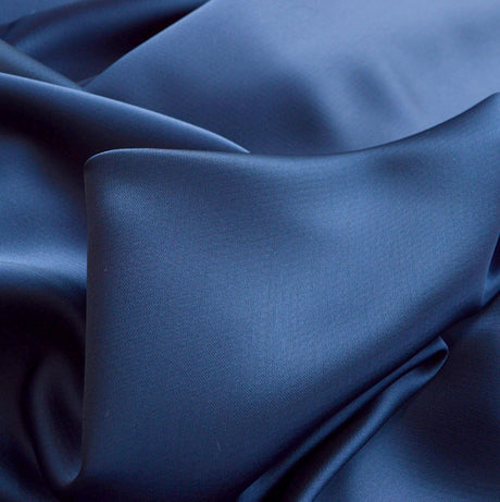 Liquid Navy Satin Polyester Dress Fabric Cu