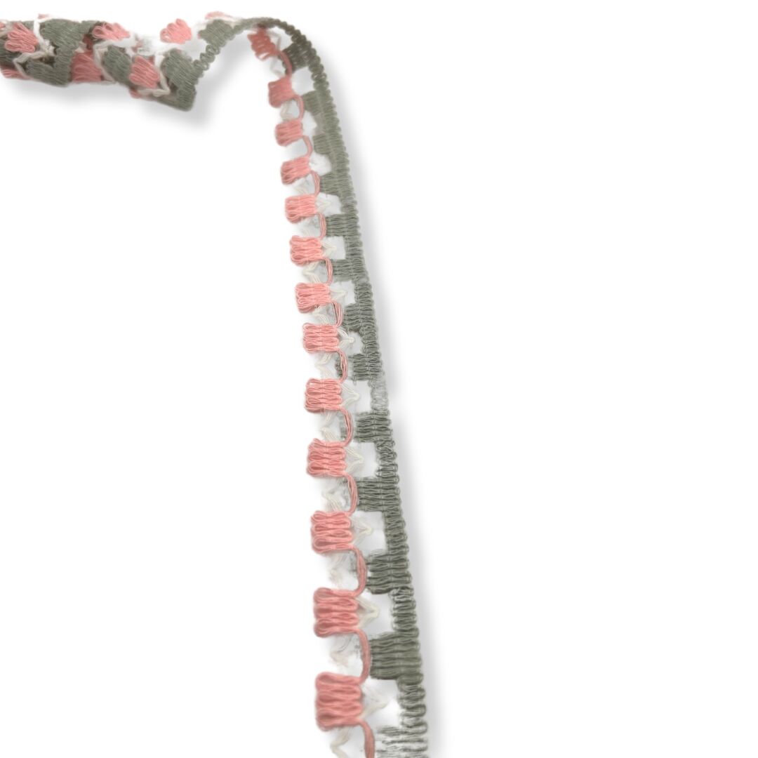Looped Scalloped Edge Trim Pink   Grey 20mm Wide