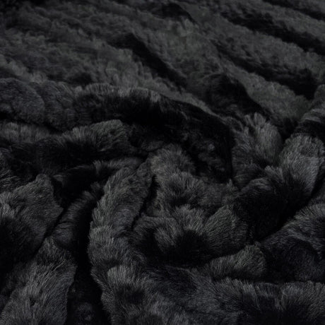 Lora Faux Fur Black Polyester Soft Stripe Coating Fabric
