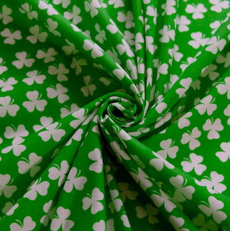 Lucky Clover Green Poly Cotton Dress Fabric Cud