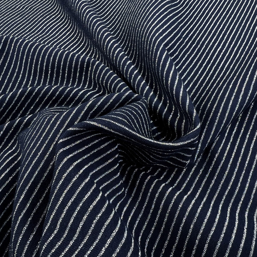 Remnant - Lurex Striped Jersey - Navy (0.75m)