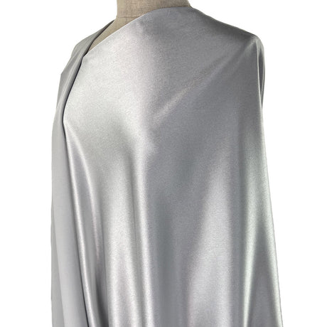 Luxury Satin Backed Crepe Silver Dressmaking Fabric Side