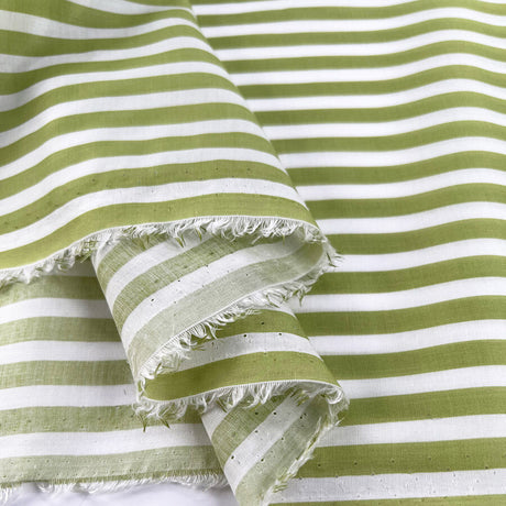 Lyocell Lime   Soda Green White Stripe Dress Fabric Fold