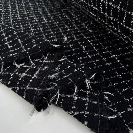 Maddie black silver check viscose polyester boucle coating fabric fold