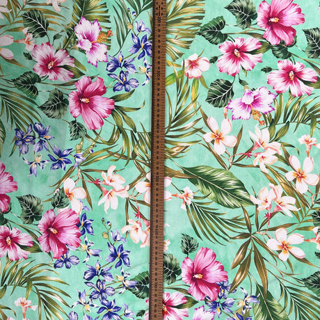 Maison Mint Blossom Silk Broadcloth Floral Pink Ex Designer Italian Dress Fabric Ruler
