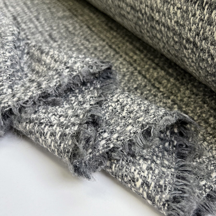 Marcella Grey White Wool Tweed Italian Woven Coating Fabric Fold