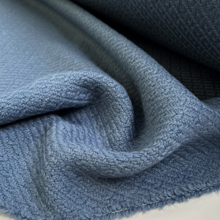 Marge Blue Wool Italian Abstract Diamond Pattern Soft Coating Fabric