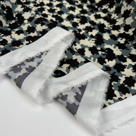 Marineblu Viscose Camo Blue Black Cream Italian Deadstock Dress Fabric Fold