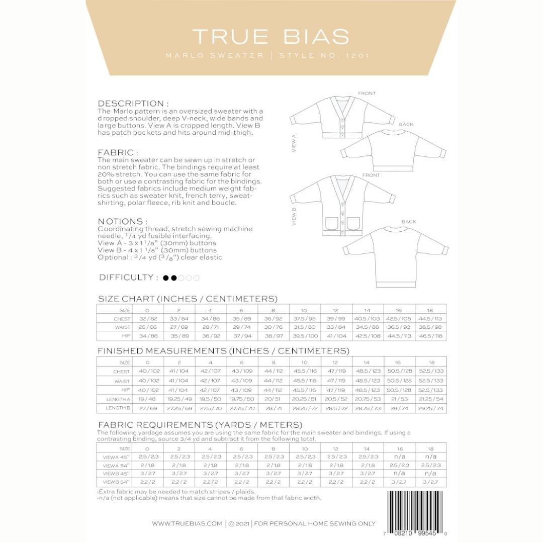 True Bias - Marlo Sweater Sewing Pattern  (Sizes 0-18)