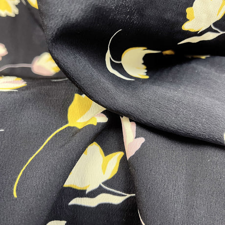Marocaine Viscose Crepe Dress Fabric Black Floral Cilla Close Up