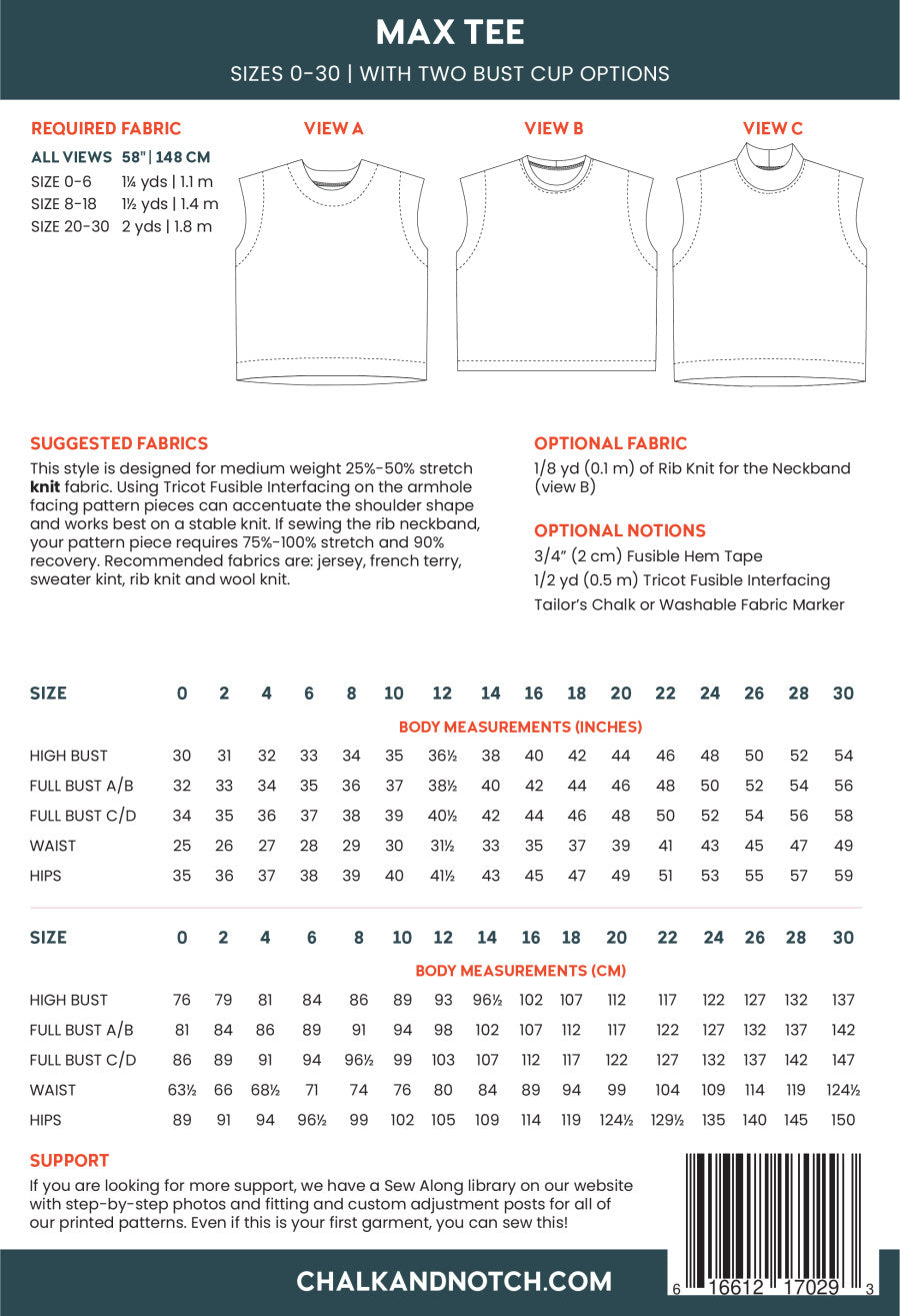 Chalk & Notch - Max Tee Sewing Pattern