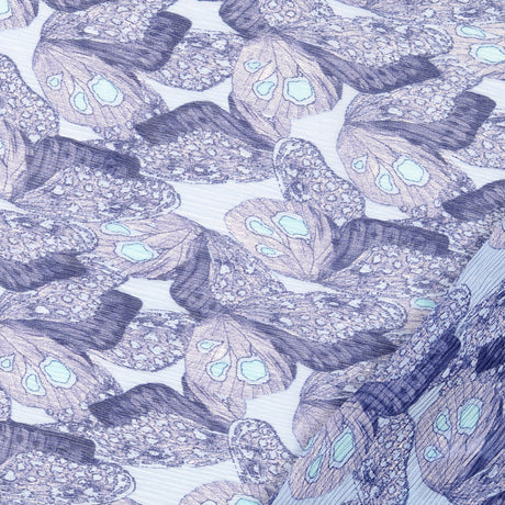 Mazarine Polyester Pleated Chiffon Blue Butterfly Printed Dress Fabric Fold