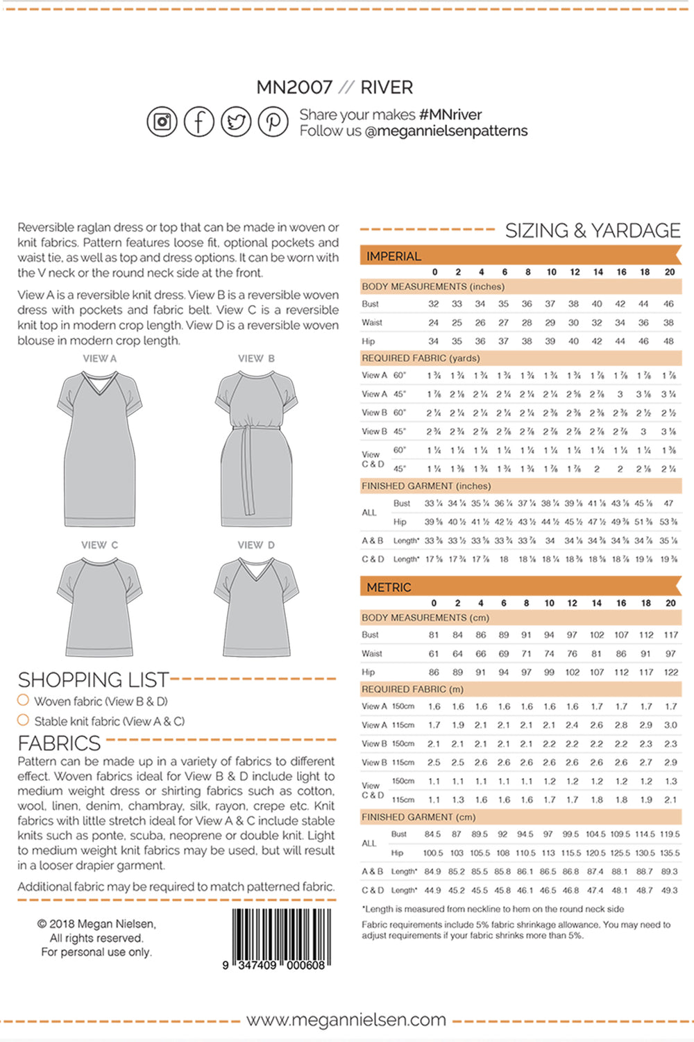 Megan Nielsen - River Dress & Top Pattern