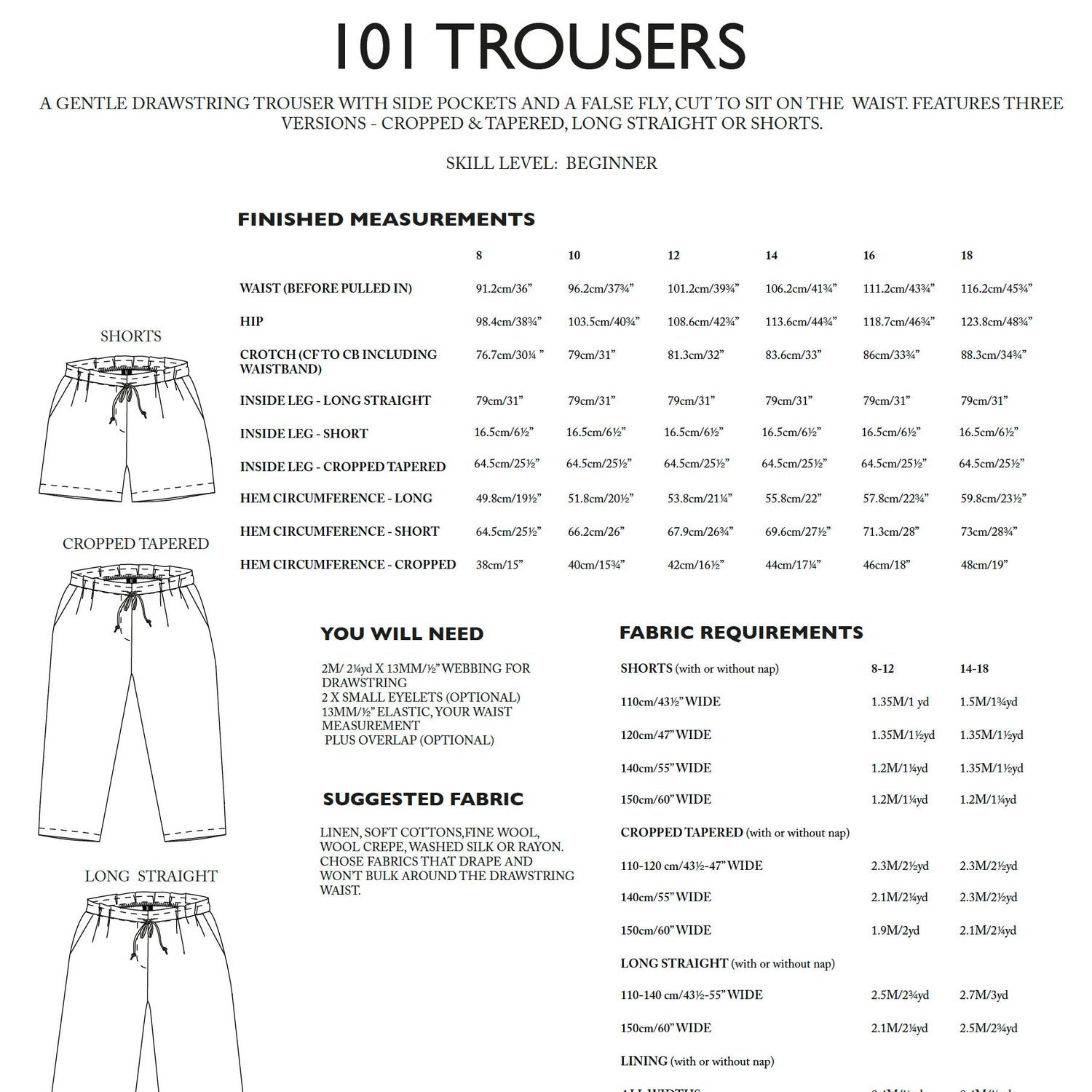 Merchant & Mills - 101 Trouser Sewing Pattern (UK 8-18)