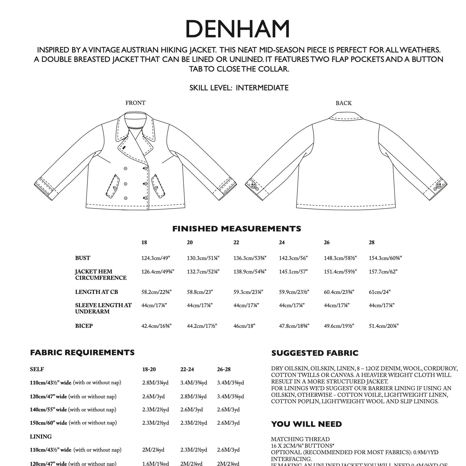 Merchant & Mills - Denham Jacket Pattern (UK 18-28)