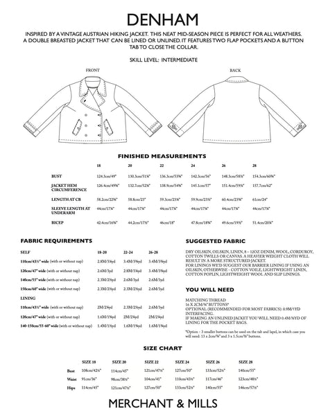 Merchant And Mills Denham Jacket Pattern Uk 18 28 Back