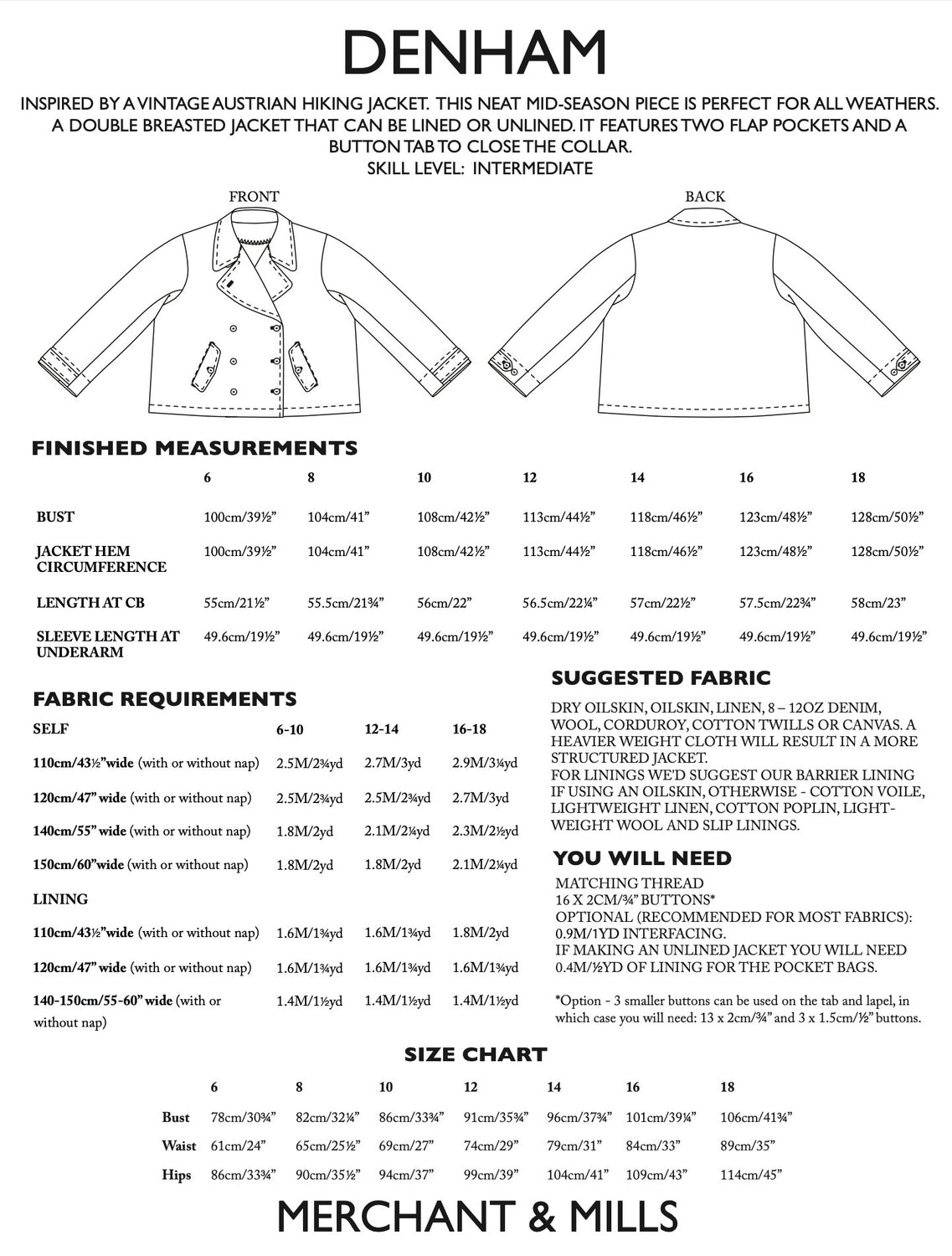 Merchant & Mills - Denham Jacket Pattern (UK 6-18)
