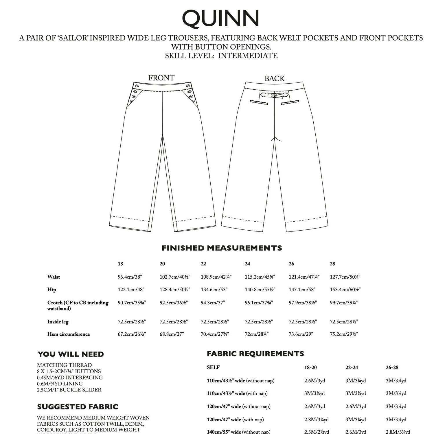 Merchant & Mills - Quinn Trousers Pattern (UK 18-28)