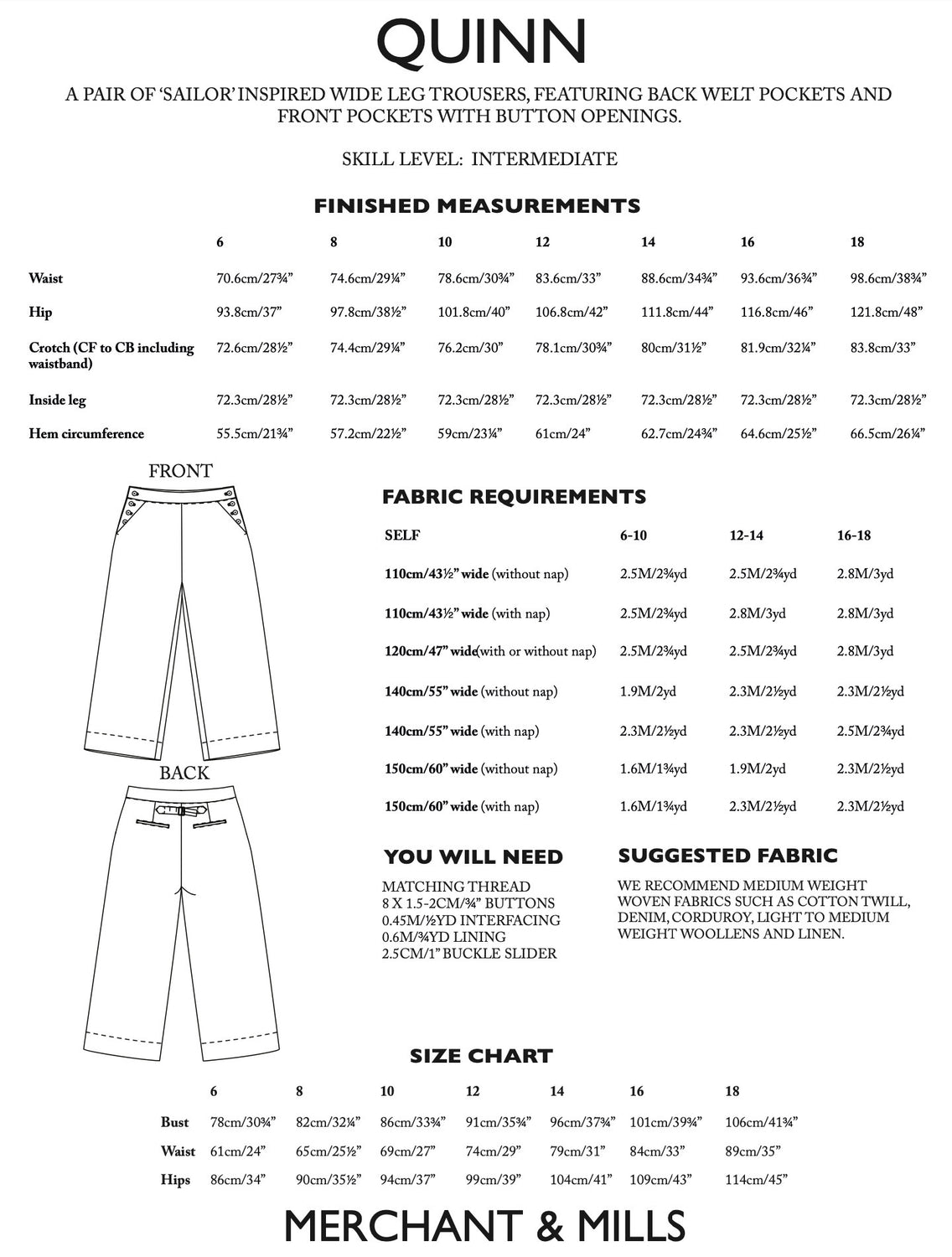 Merchant & Mills - Quinn Trousers Pattern (UK 6-18)