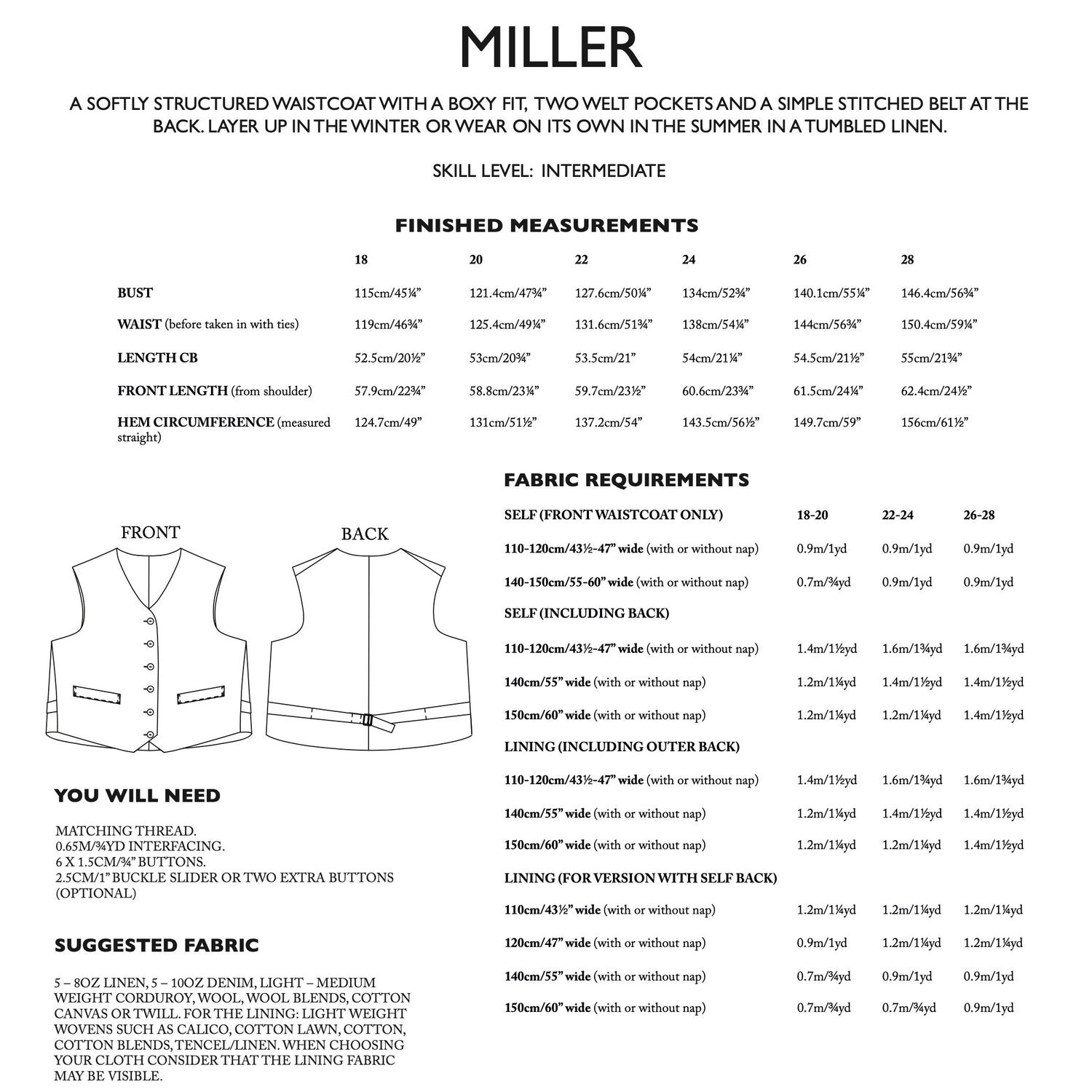 Merchant & Mills - Miller Waistcoat Pattern (UK 18-28)