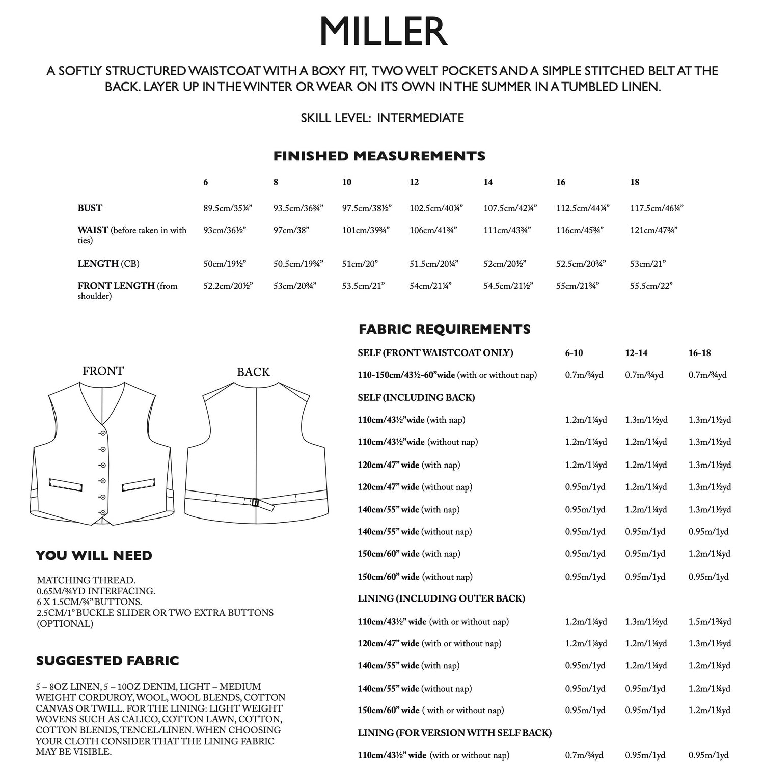 Merchant & Mills - Miller Waistcoat Pattern (UK 6-18)