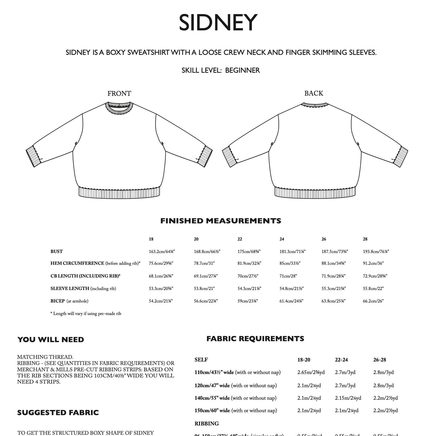 Merchant & Mills - Sidney Sweatshirt Pattern (UK 18-28)