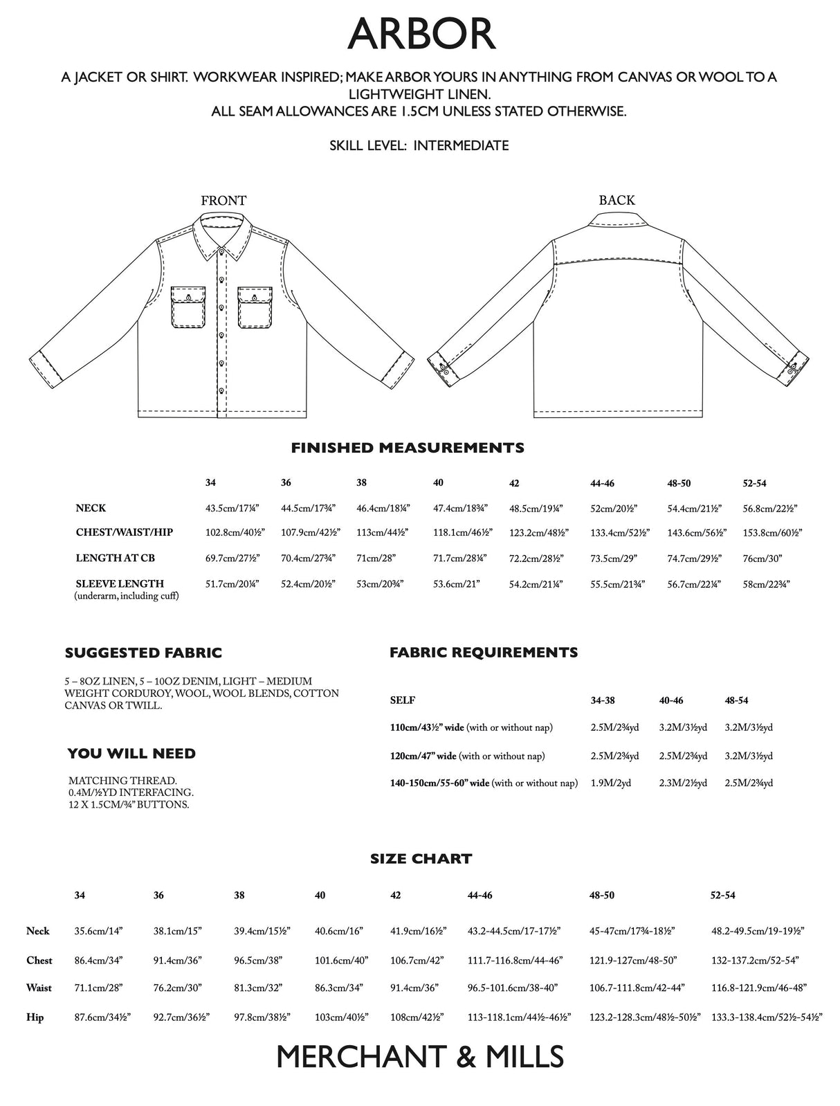 Merchant & Mills - Men’s Arbor Shirt/Jacket Pattern (UK 34-54)