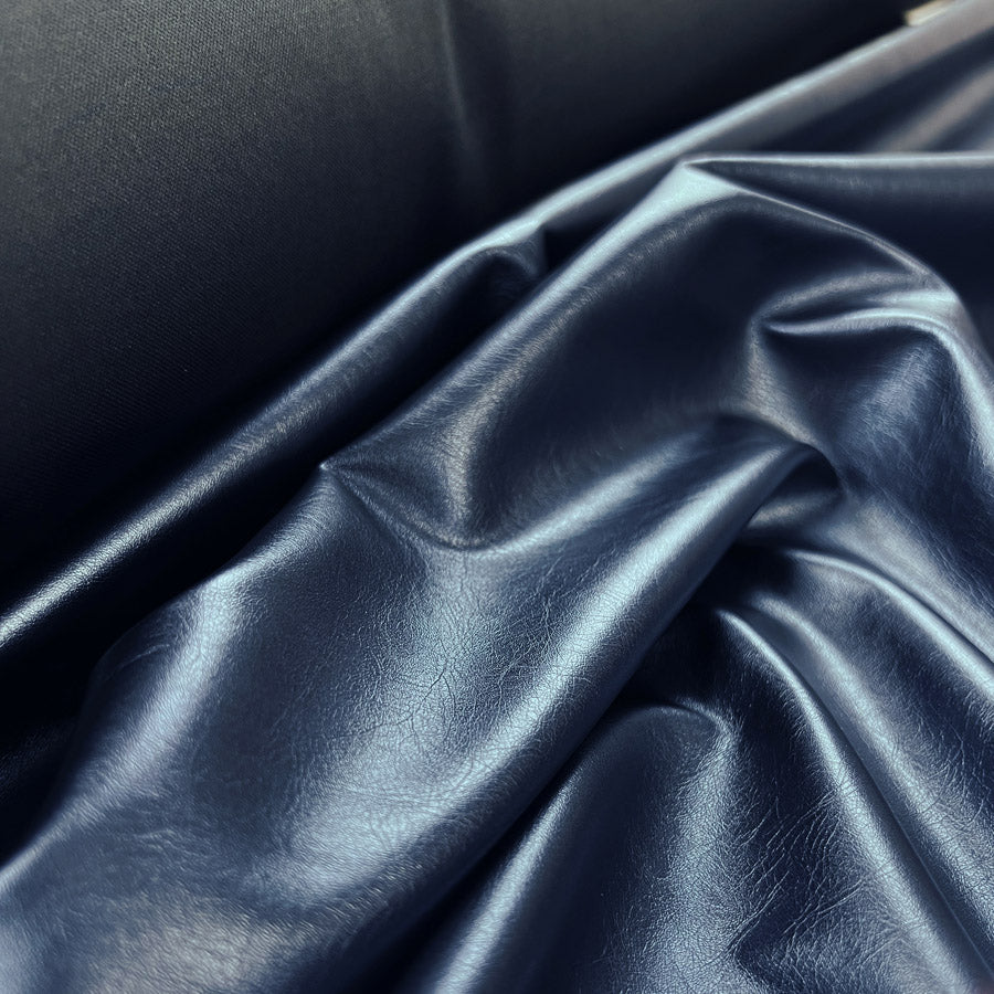 Metallic Leatherette Fabric Navy Midnight Close Up