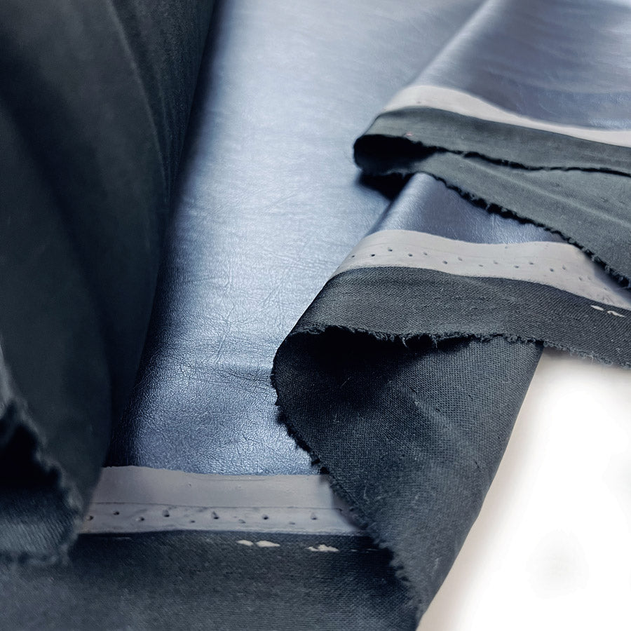 Metallic Leatherette Fabric Navy Midnight Fold