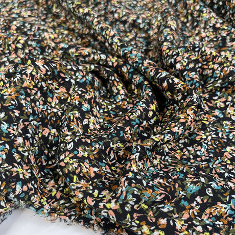 Midnight Petals Viscose Black Floral Twill Dainty Dress Fabric