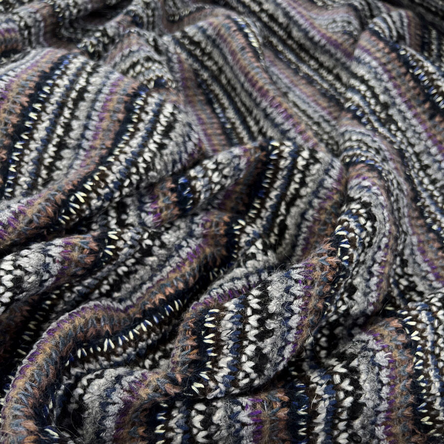 Missing You Lilac Wool Polyester Loose Knitted Ex Designer Deadstock Coating Fabric